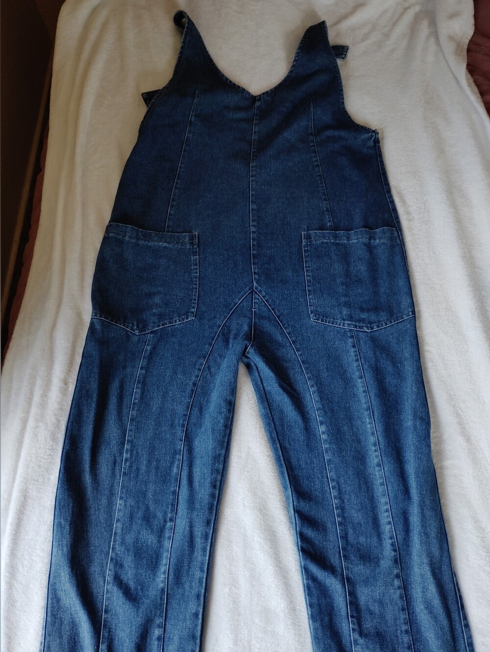 Slouchy Denim Look High Roller Jumpsuit Overalls Wide Leg Harem Romper Sz Large